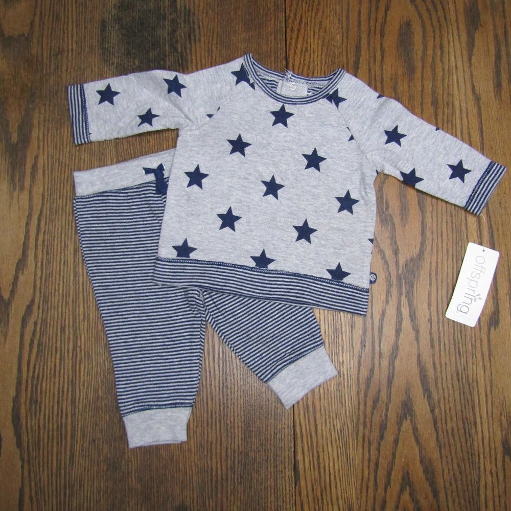 Offspring baby boys 2 piece jersey knit outfit size 3 months gray navy blue